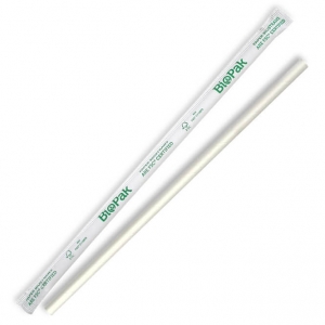 Biopak 10mm Jumbo Green Stripe Paper Straws (2500/ctn) (100/box)